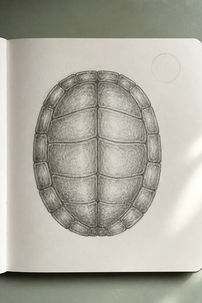 Top-down turtle shell oval with a center line and curved segment lines