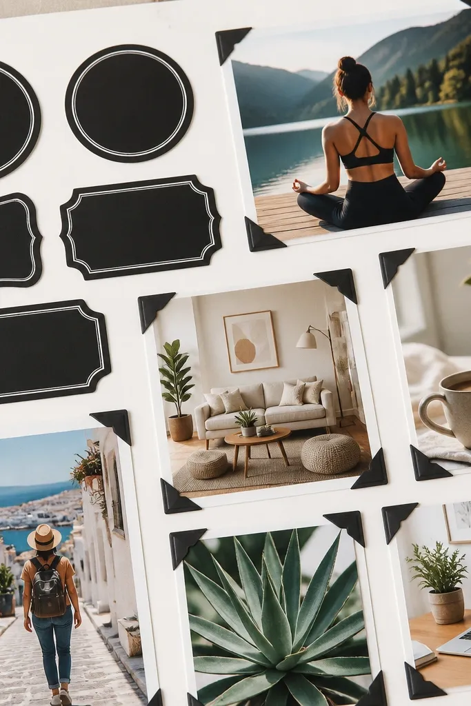 Small squares with vinyl label tabs on a clean background
