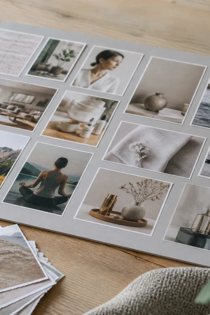 A collage with sealed paper layers and consistent margins around photos and cutouts