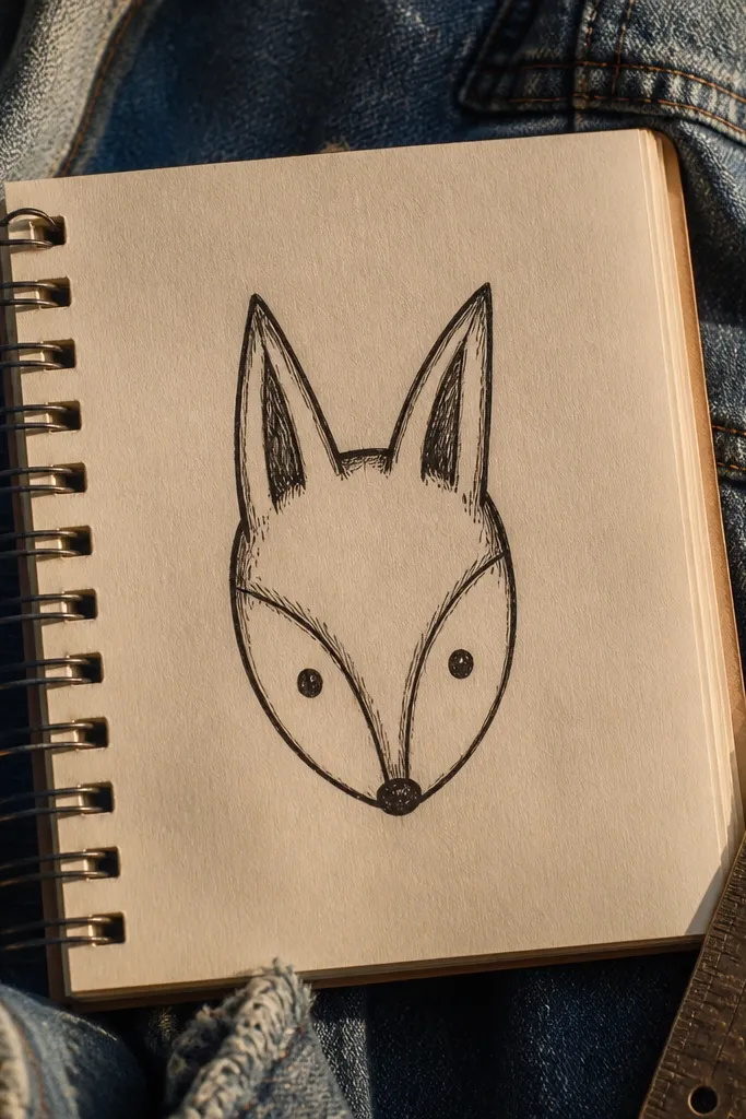 Simple egg-shaped fox head with two pointed ears and two dot eyes