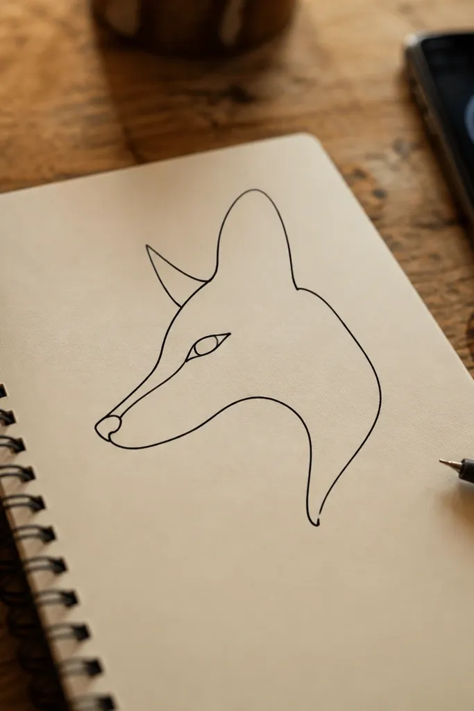 Side-view fox head with one continuous outline and pointed ear
