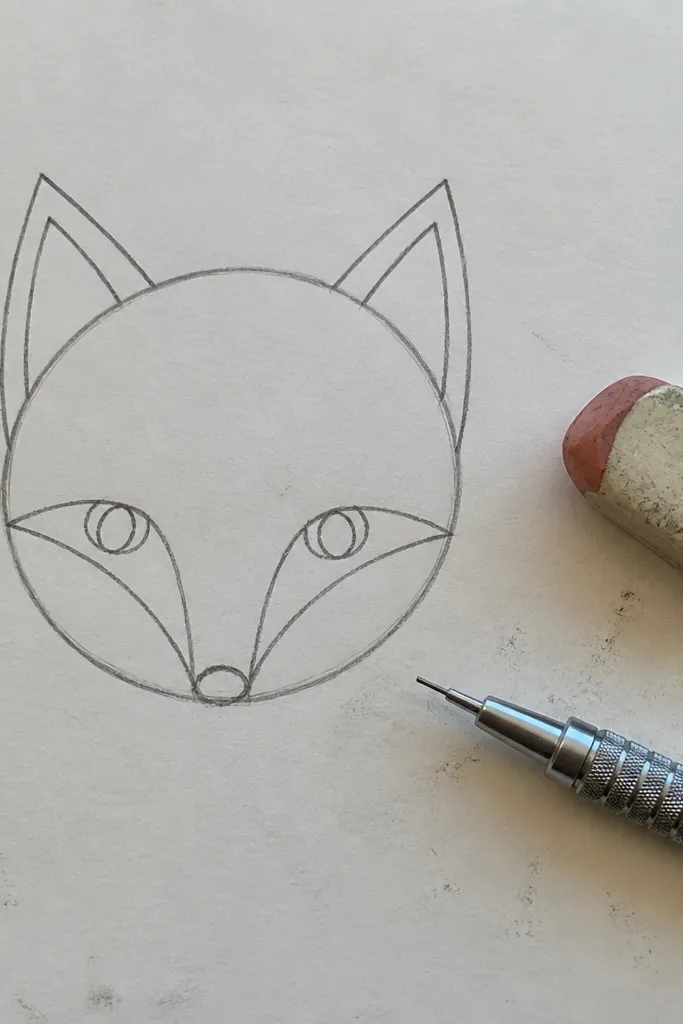 Fox head with circle face, two triangle ears, and a small tapered muzzle