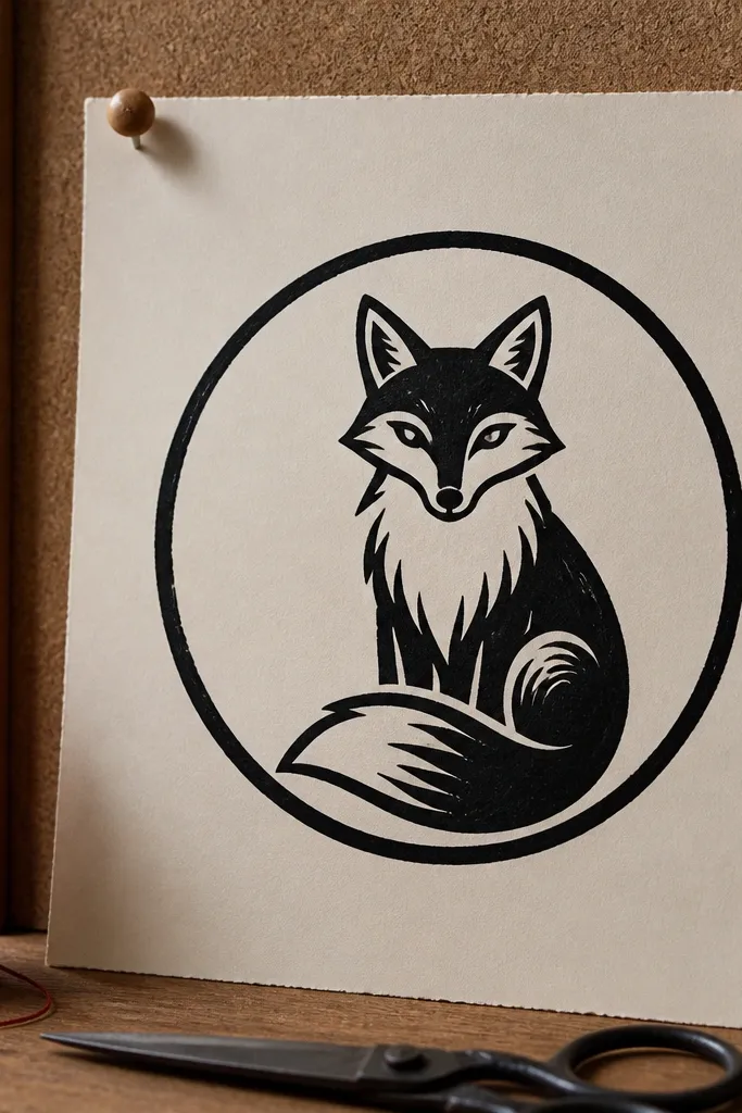 Fox head centered inside a circle with clean outline and minimal fur lines