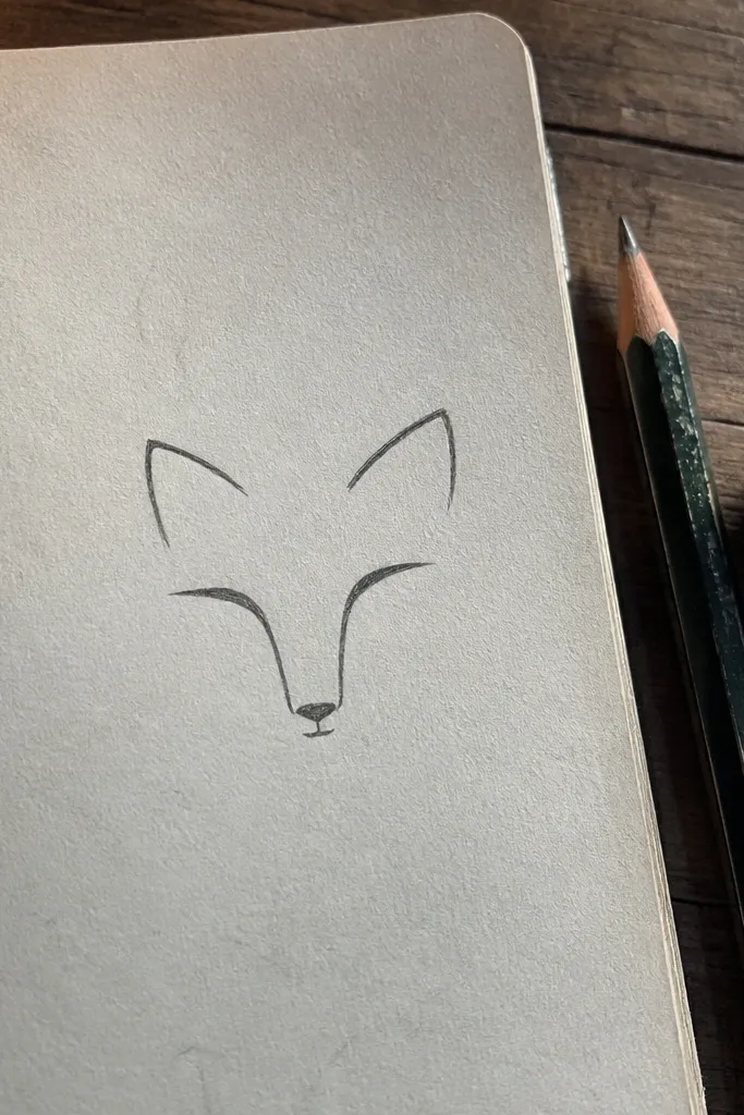 Minimal fox face drawn with five confident lines and two eyes