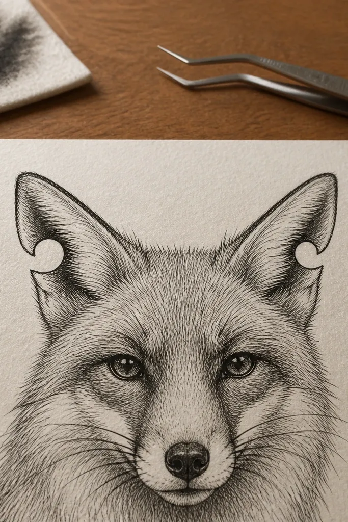 Fox head with pointed ears and a small notch detail inside each ear