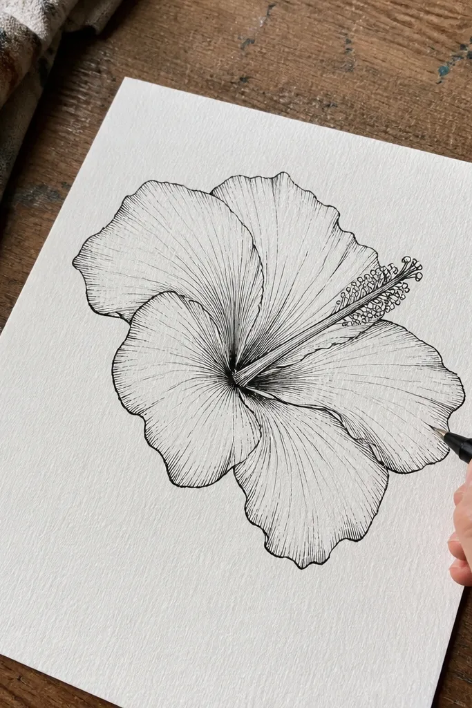 Three-quarter hibiscus flower with fewer petals visible and clear center