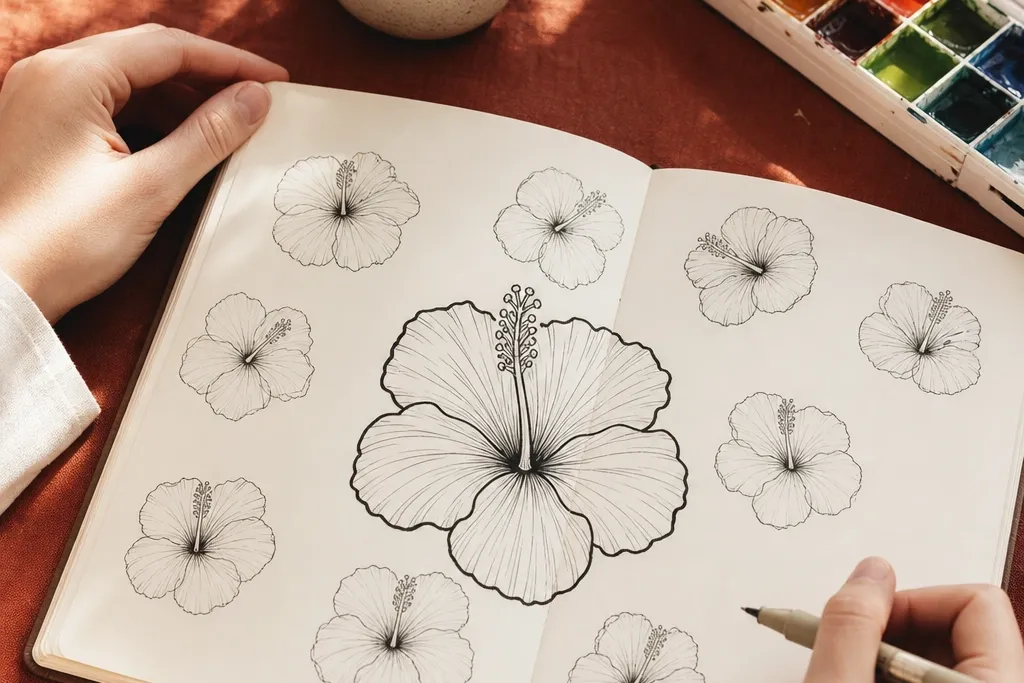 Quick Hibiscus Flower Drawing Ideas
