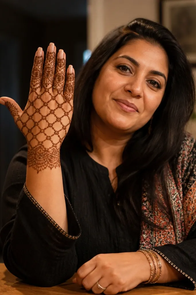 Arch grid over knuckles with a wrist fringe border and light finger dots