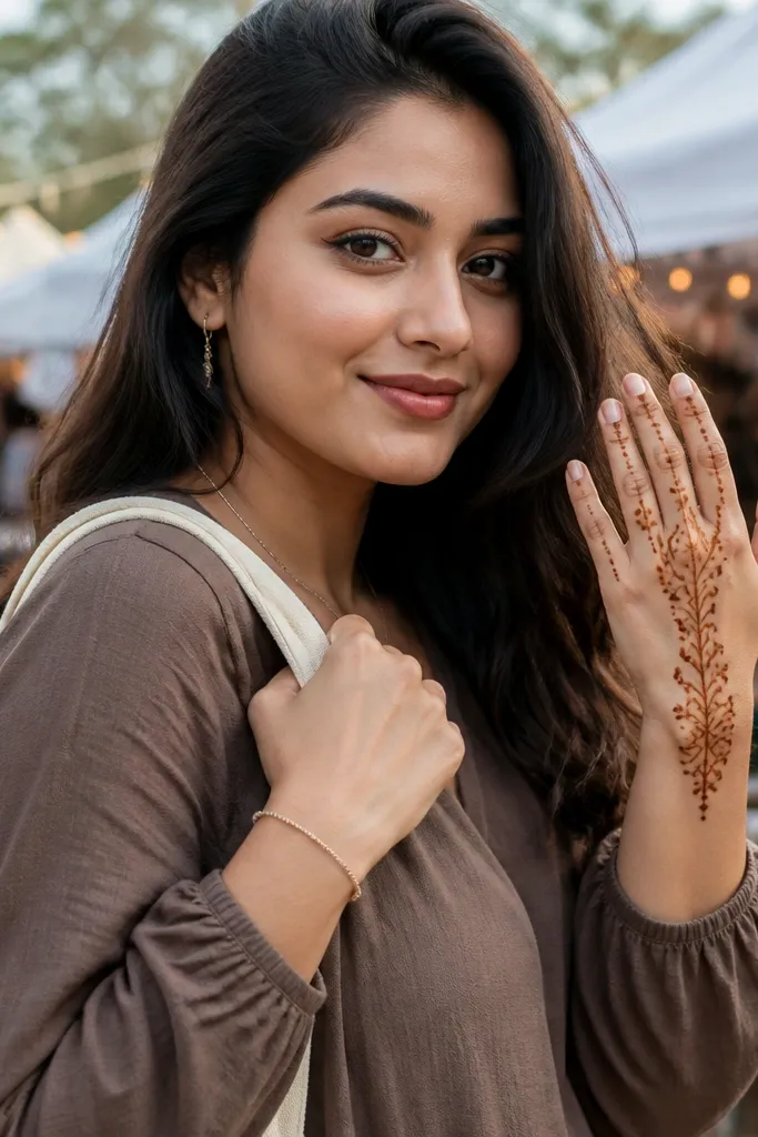 One-side wavy vine pattern mirrored on back of hand with dot finger tips