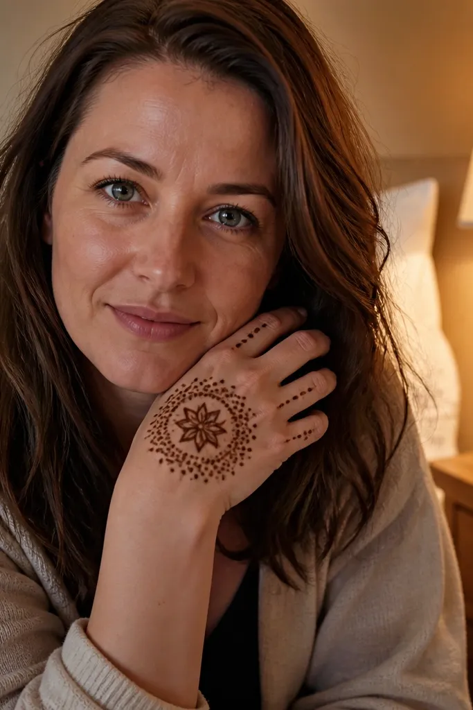 Center star on back of hand with a circular dot halo and light finger dots