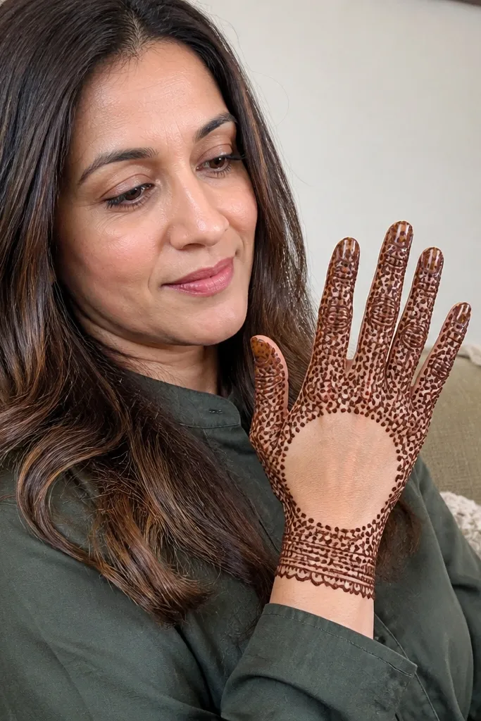Thin wrist border with dot-heavy fingers and a blank center on back of hand