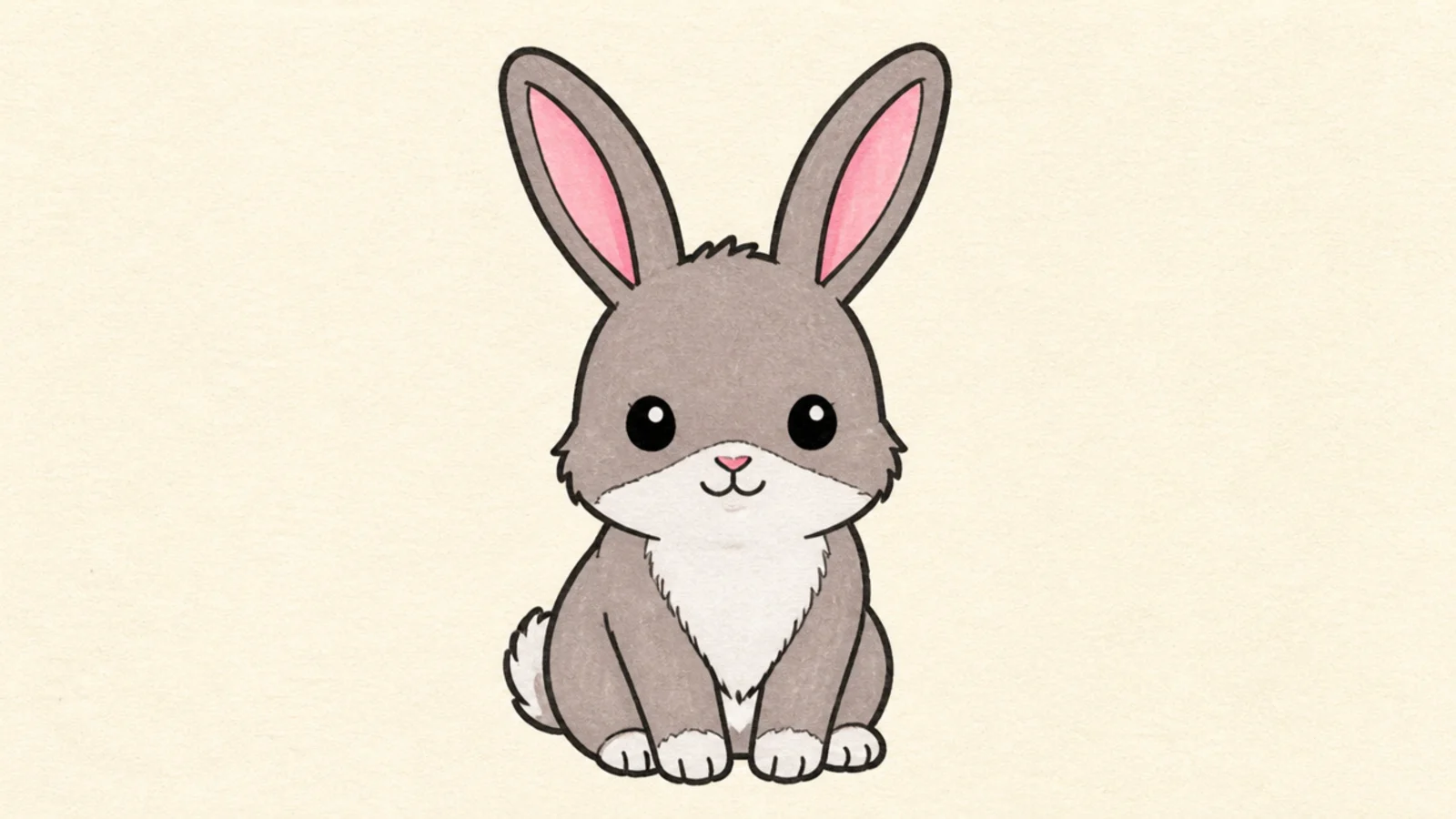 A cartoon bunny with simple round dot eyes