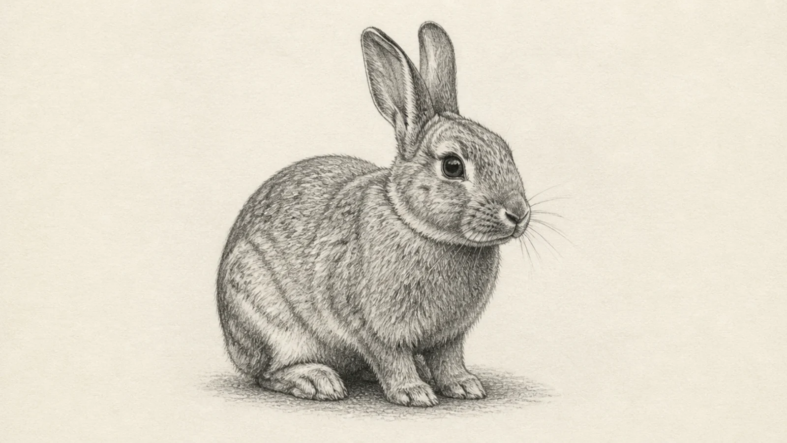A realistic rabbit shaded in graphite with full value range