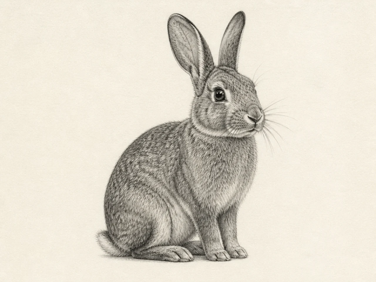A realistic field-guide portrait of a rabbit