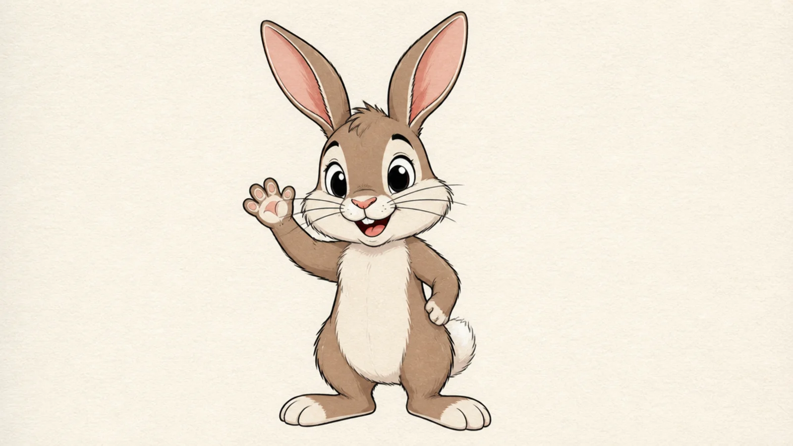 A cartoon bunny standing upright like a friendly mascot