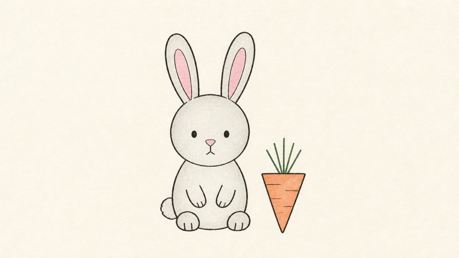 A simple rabbit sitting beside a carrot