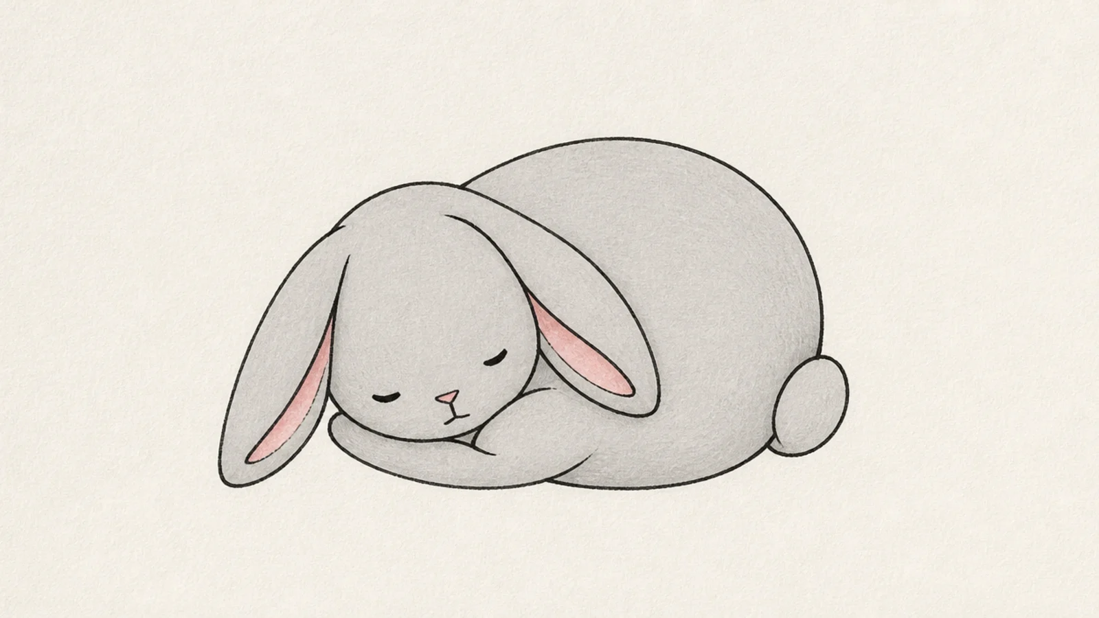 A simple rabbit curled into a sleeping ball