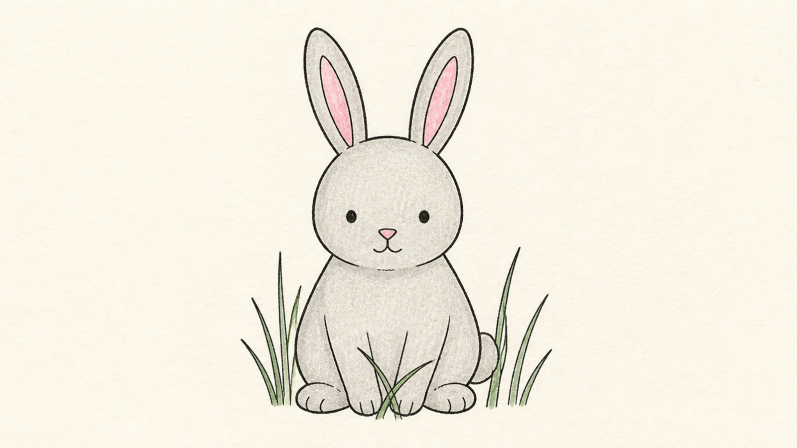 A simple rabbit peeking up from a few blades of grass