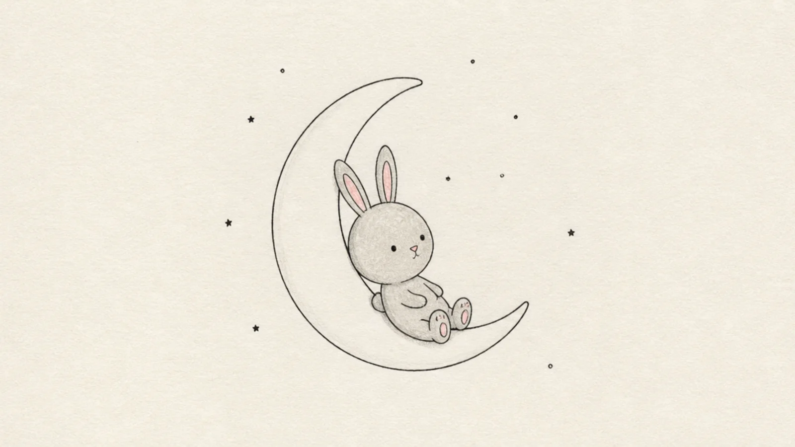 A simple rabbit sitting inside a crescent moon