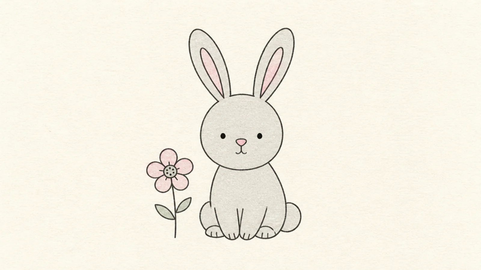 A simple rabbit beside a single flower