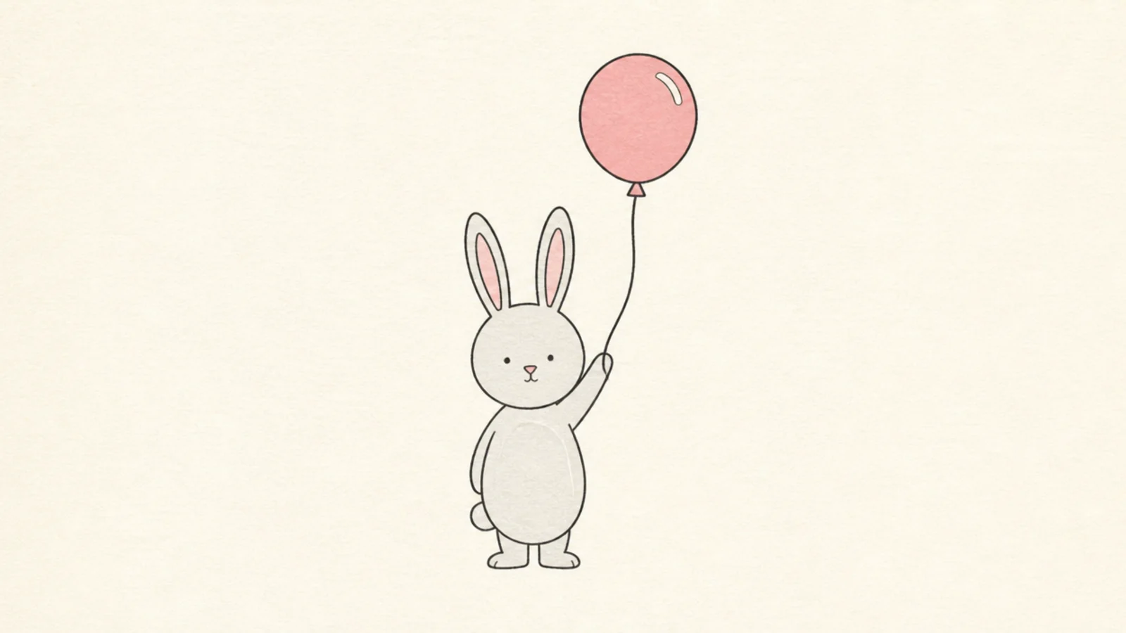 A simple rabbit holding a round balloon on a string