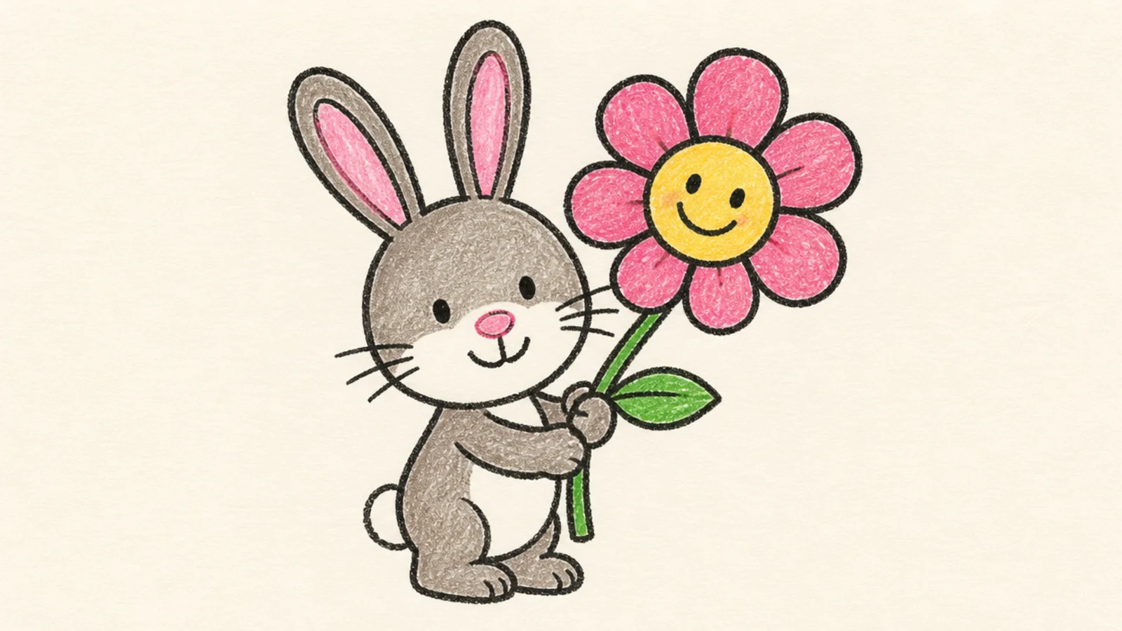 A simple rabbit holding a big flower