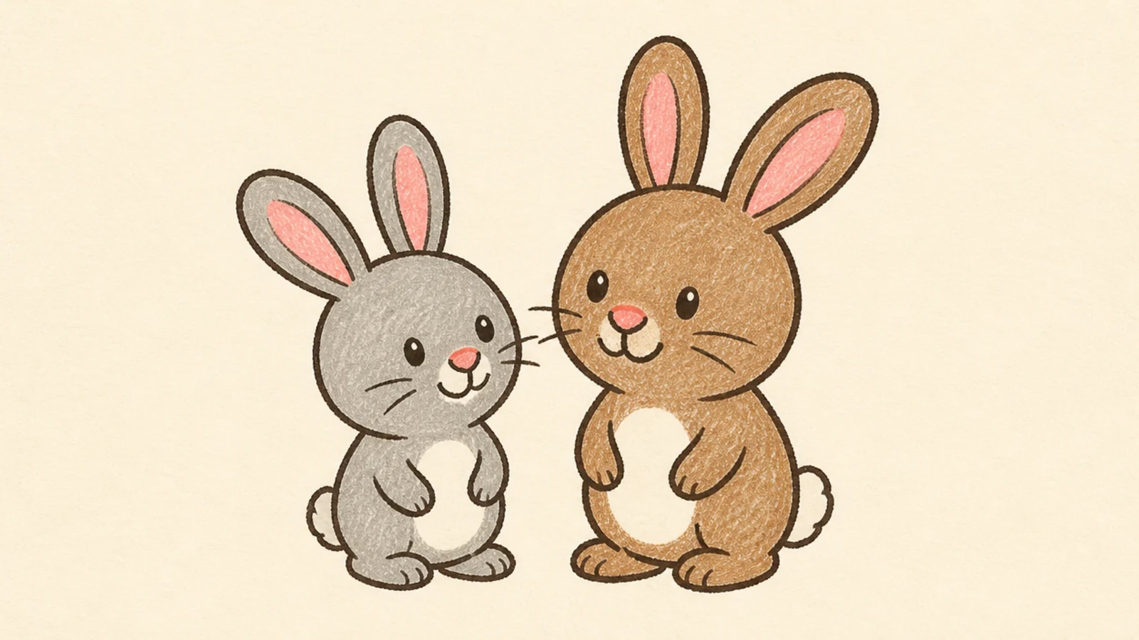 Two simple rabbits standing together as friends