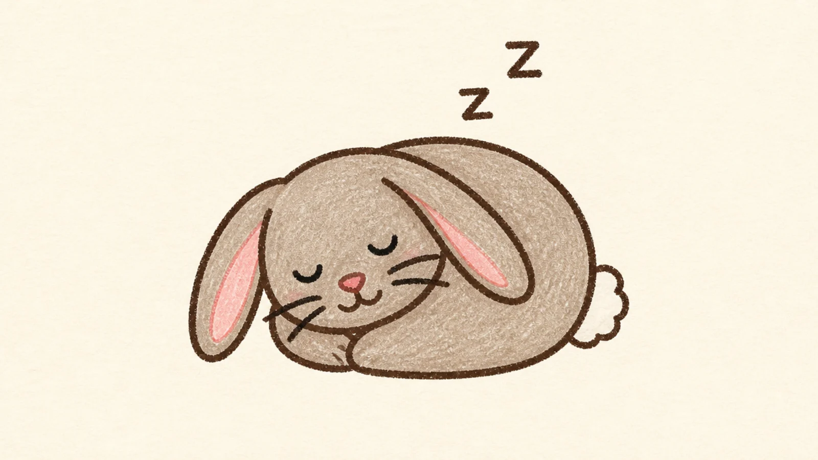 A simple rabbit curled up asleep with closed eyes