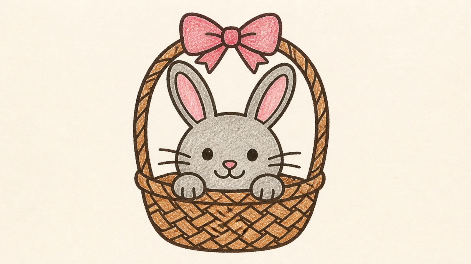 A simple rabbit sitting inside a woven basket