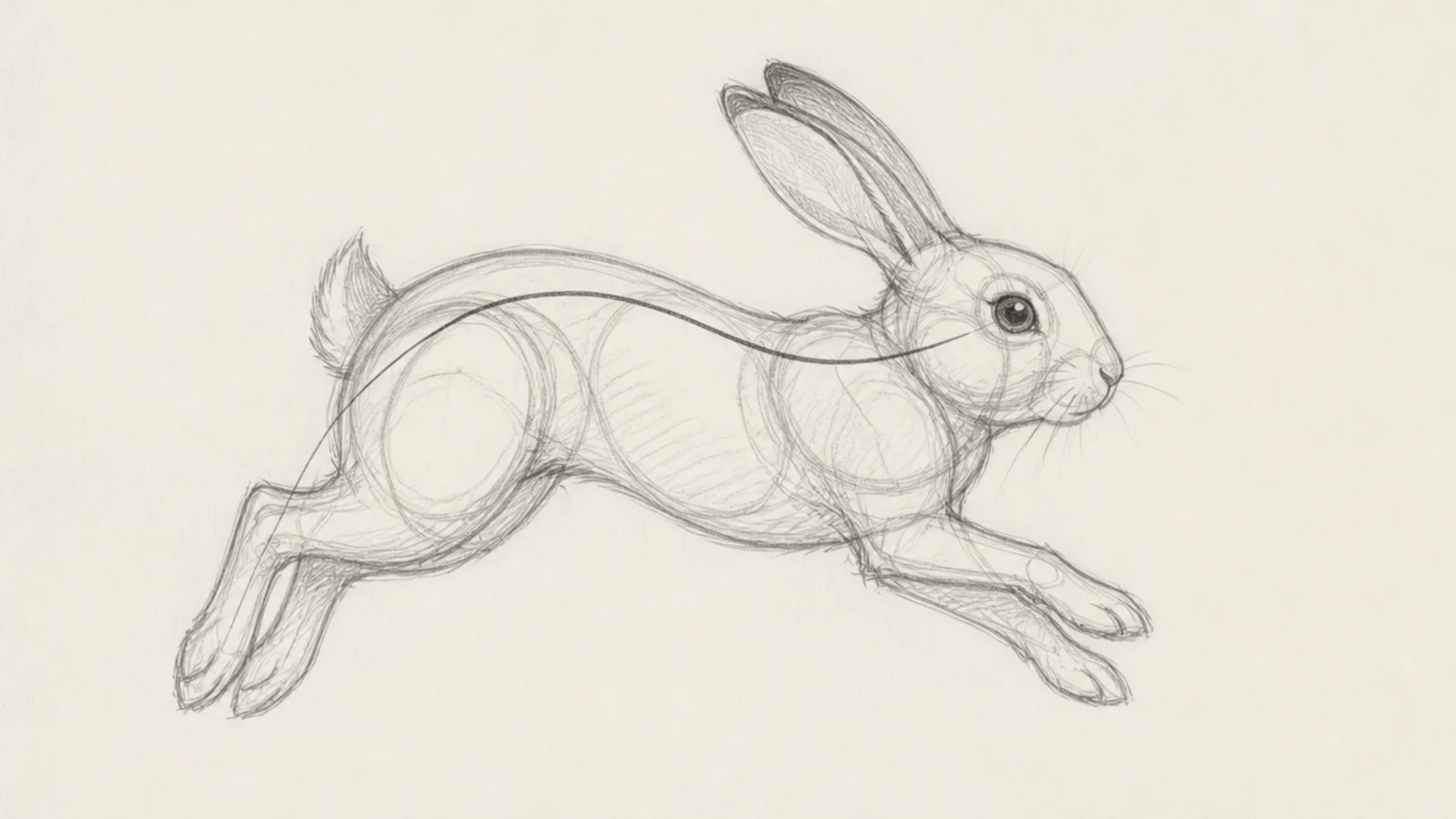 A rabbit begun with a flowing gesture line before any outline