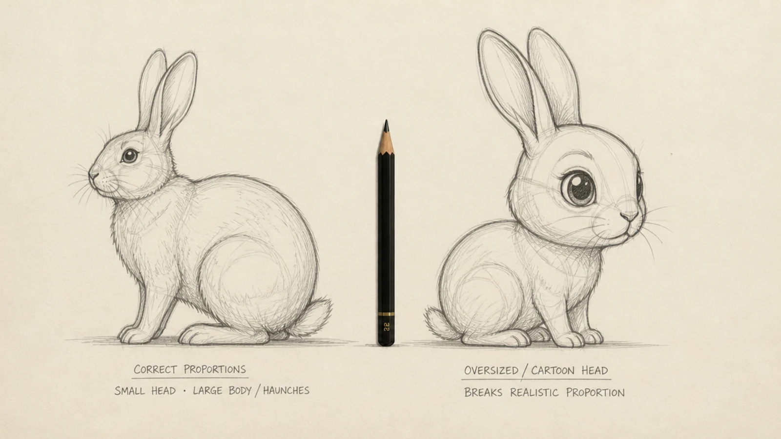A rabbit with a correctly small head compared to an oversized one