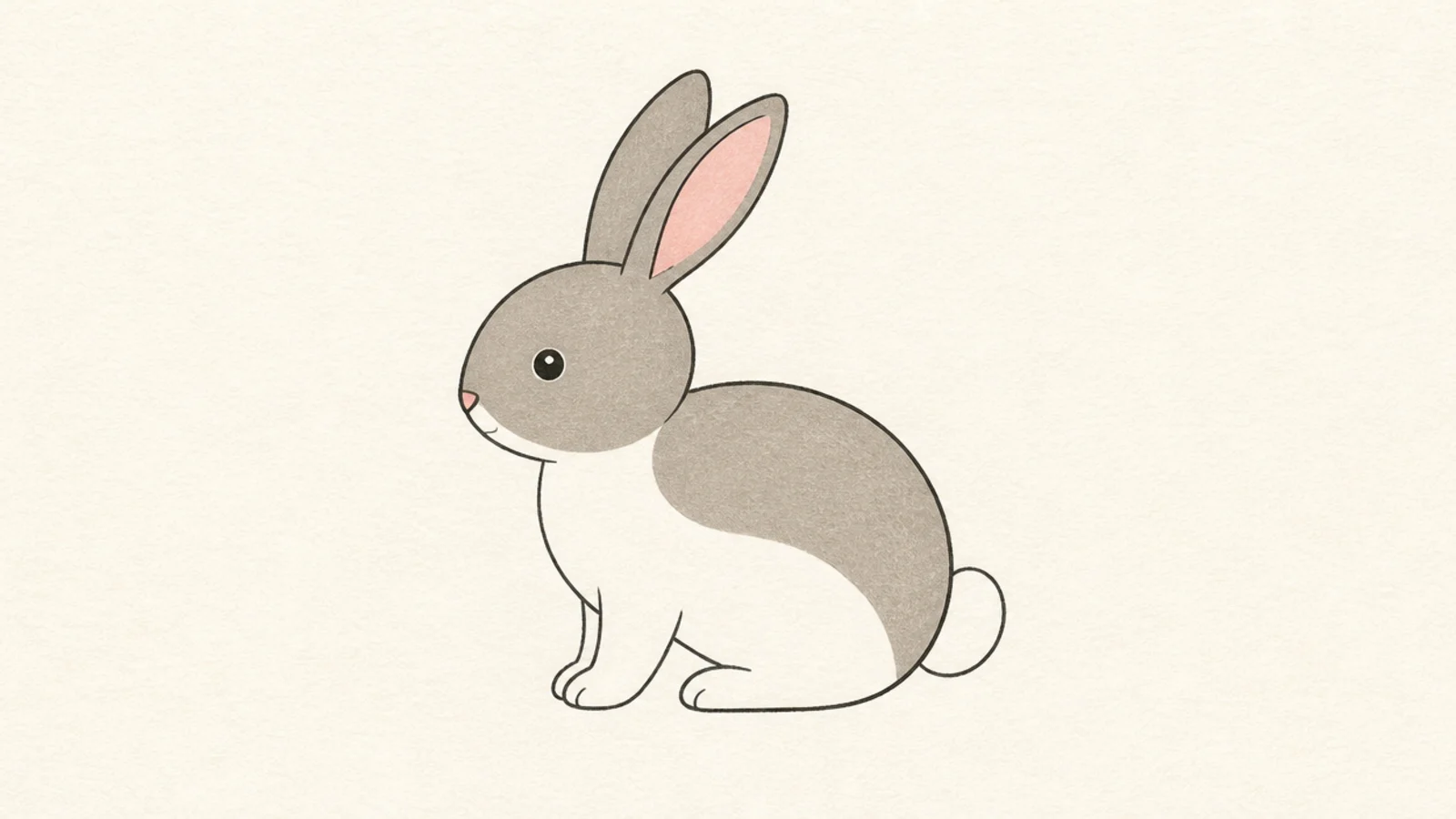 A simple rabbit with a grey back and white belly