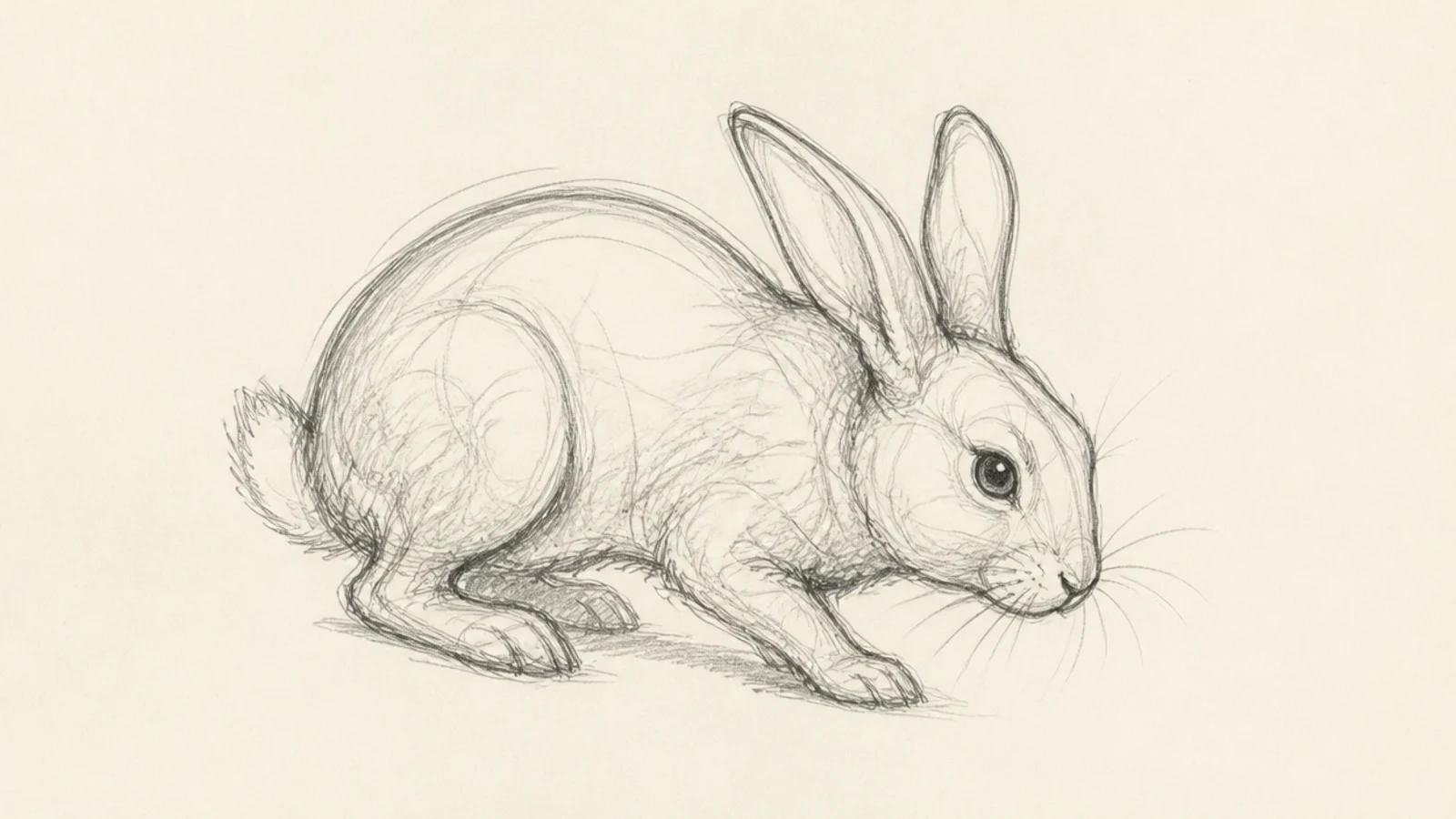 A rabbit drawn in a loose searching contour line