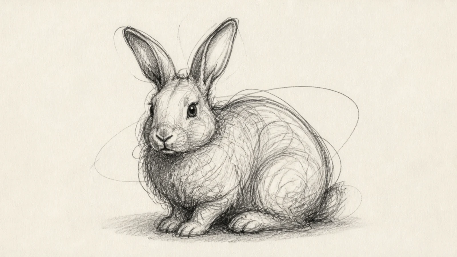 A rabbit built from loose energetic scribbles