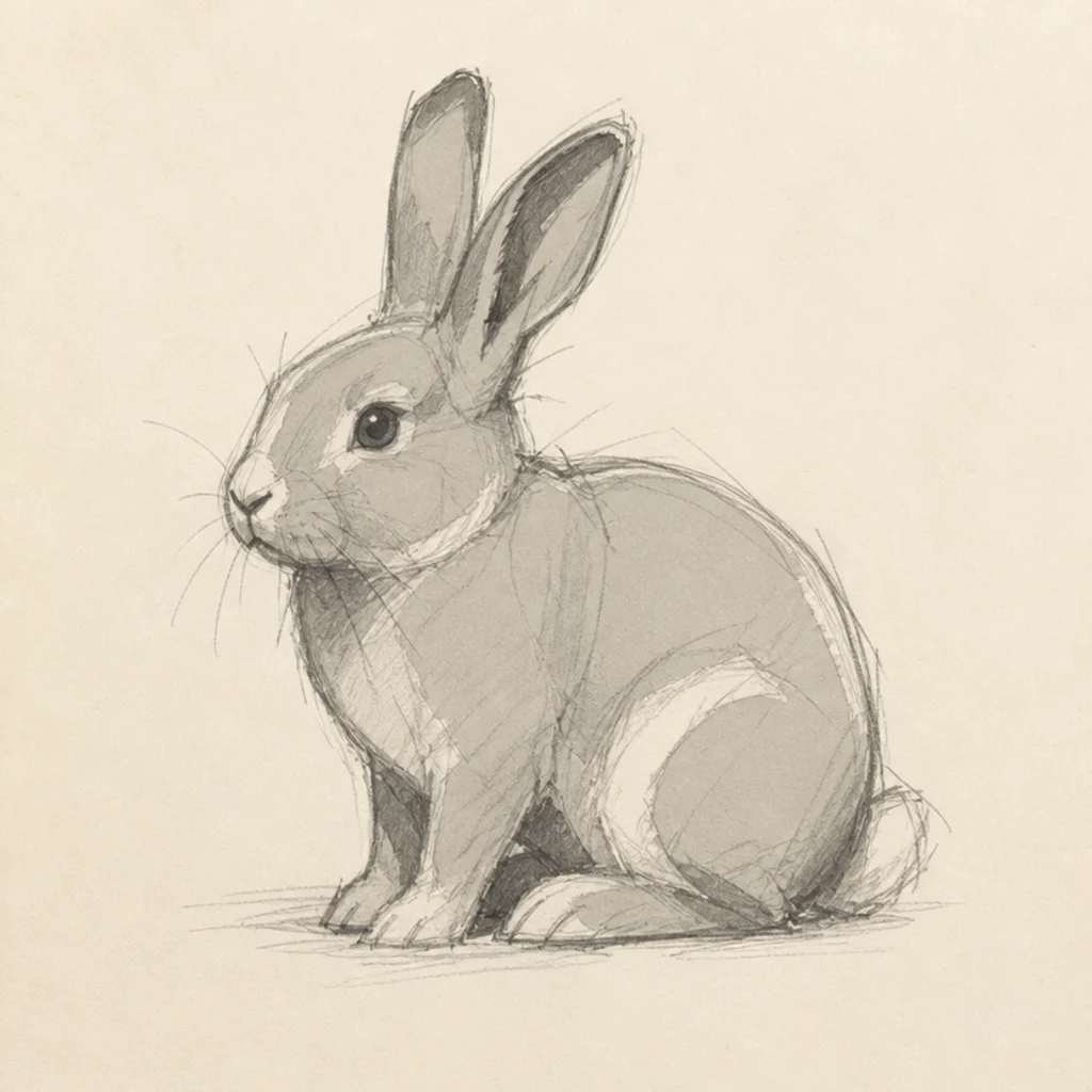 A small rabbit sketch blocked in three values