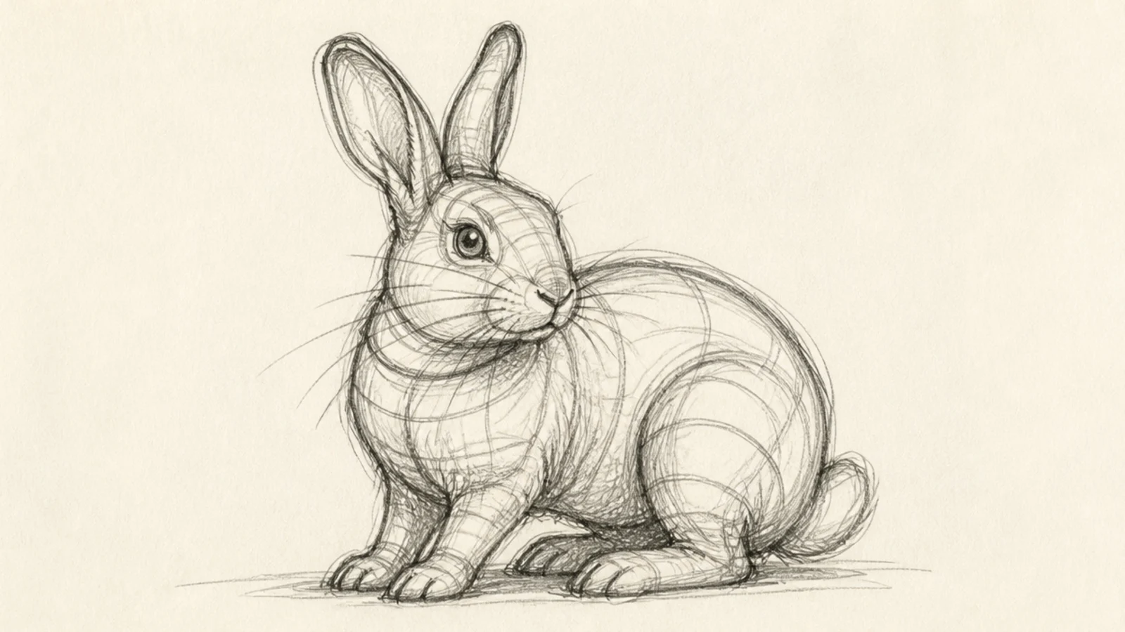 A rabbit sketch with cross-contour lines wrapping the form