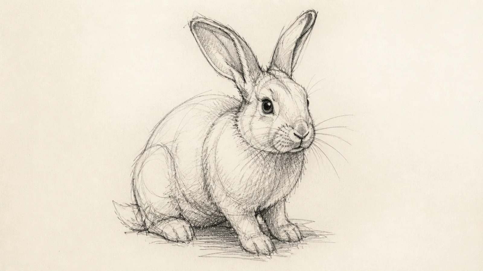 A rabbit sketched loosely in pen and ink