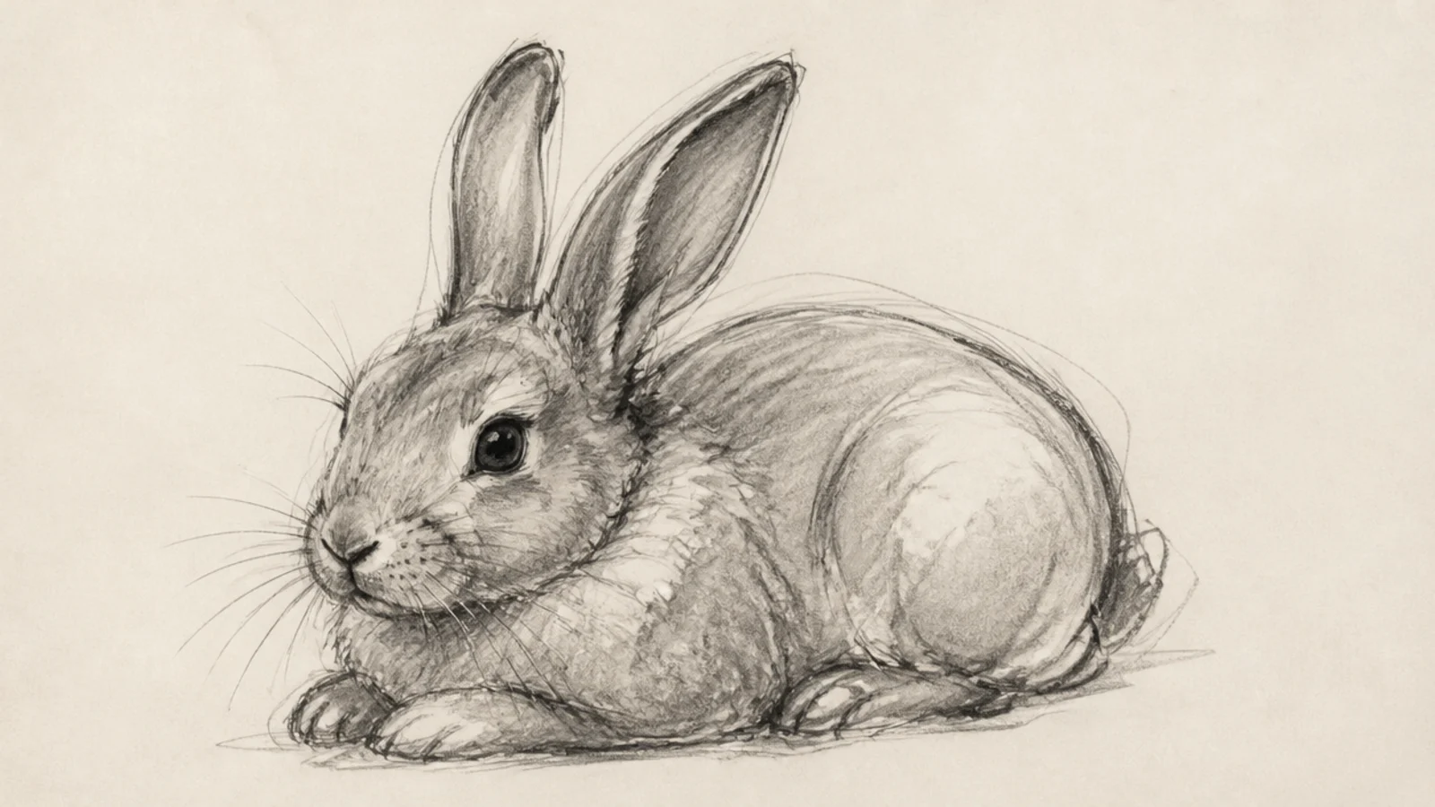 A soft loose rabbit sketch in charcoal