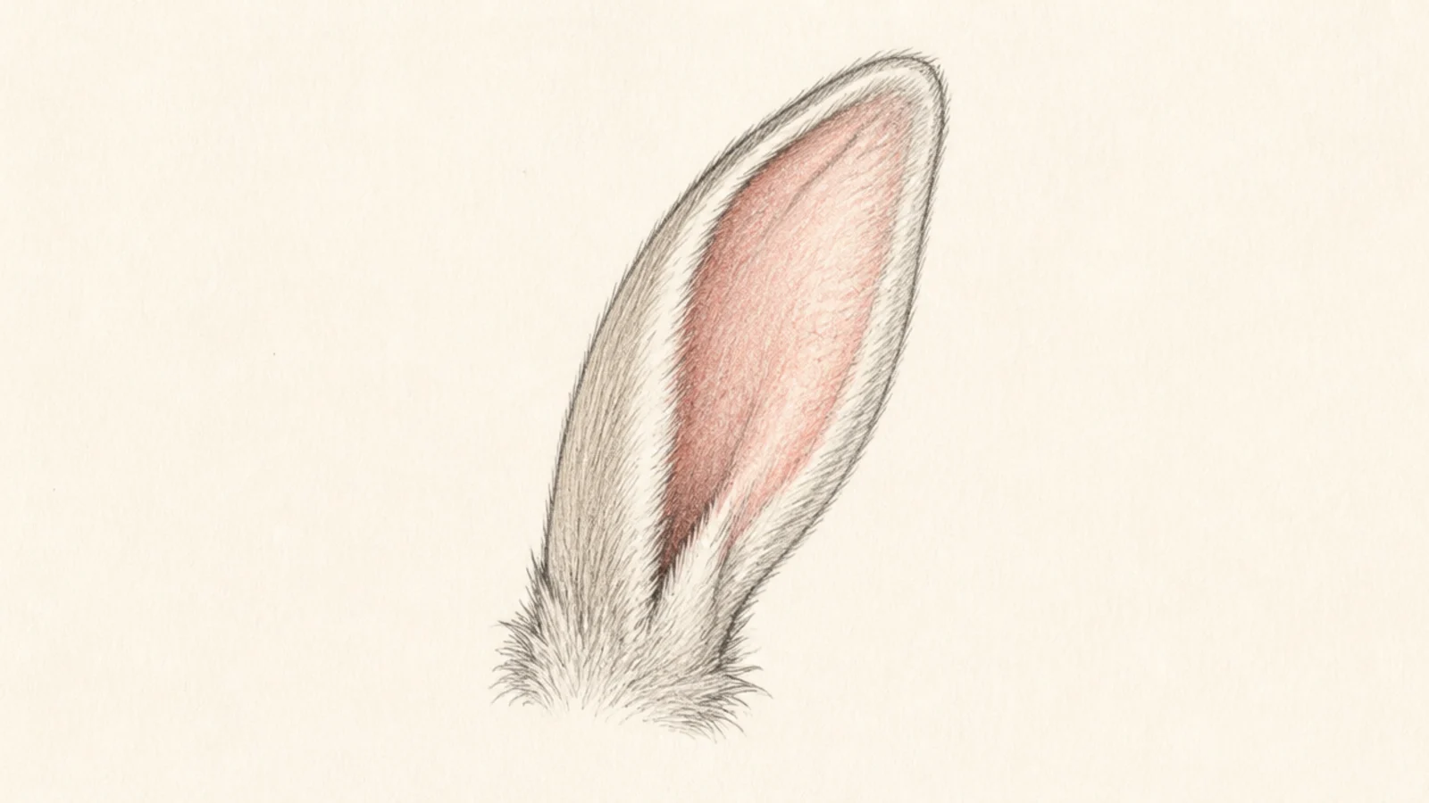 A close study of a rabbit ear showing the inner pink lining and fur