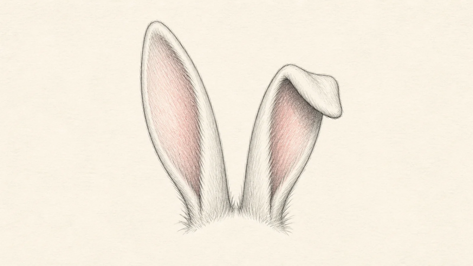 A pair of upright rabbit ears with one tip folded over