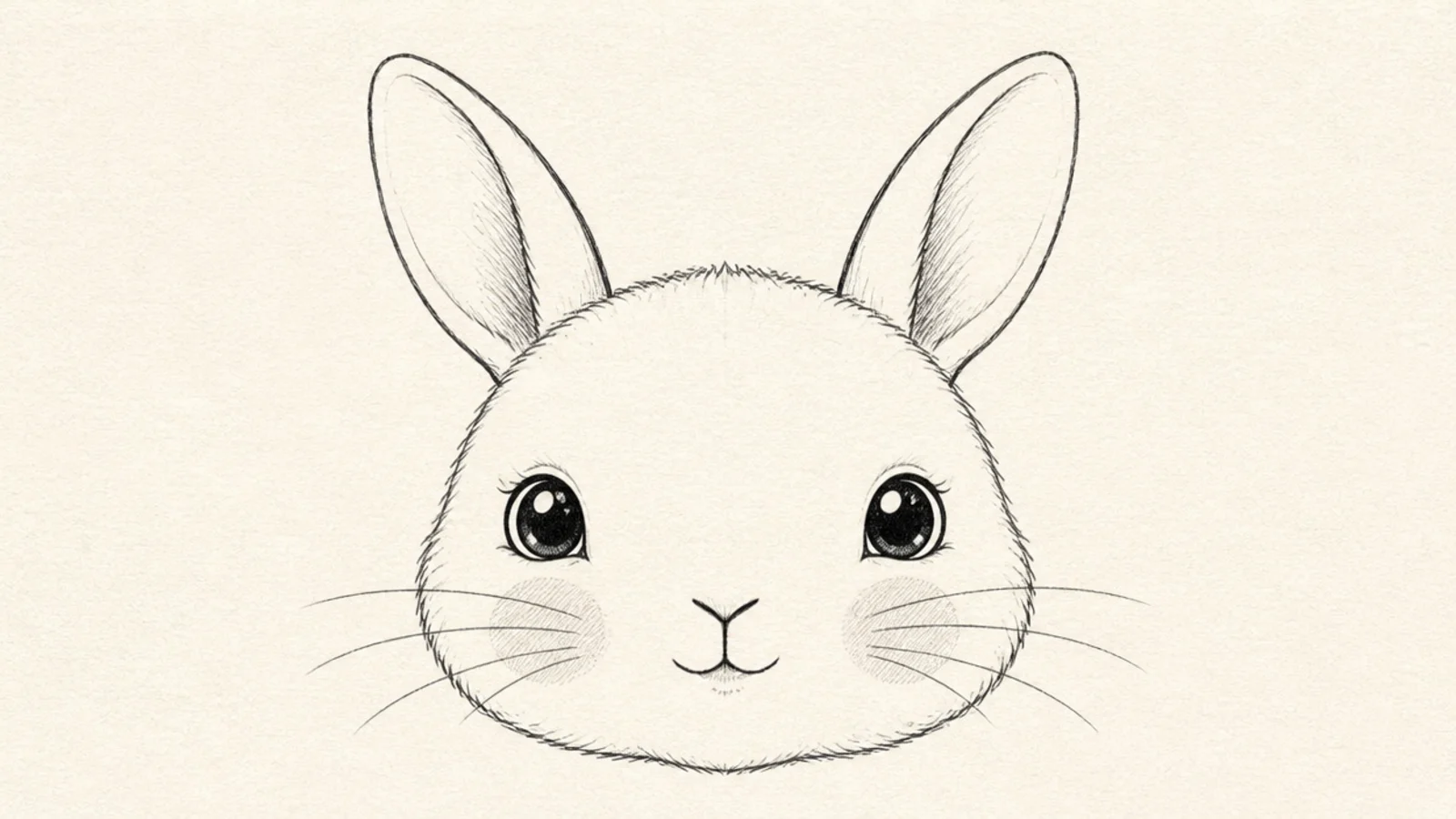A cute simple rabbit face with big eyes and blush