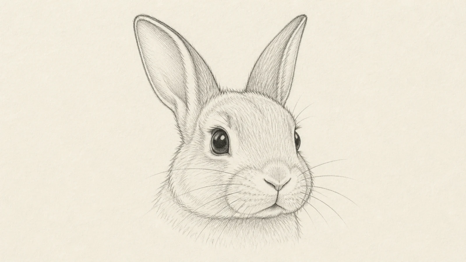 A rabbit face turned at a three-quarter angle