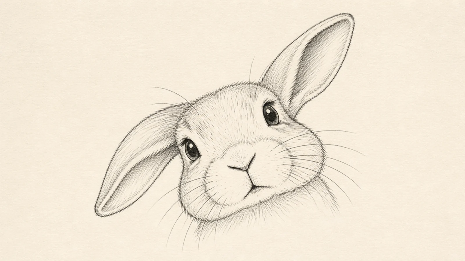 A rabbit face tilted to one side in curiosity