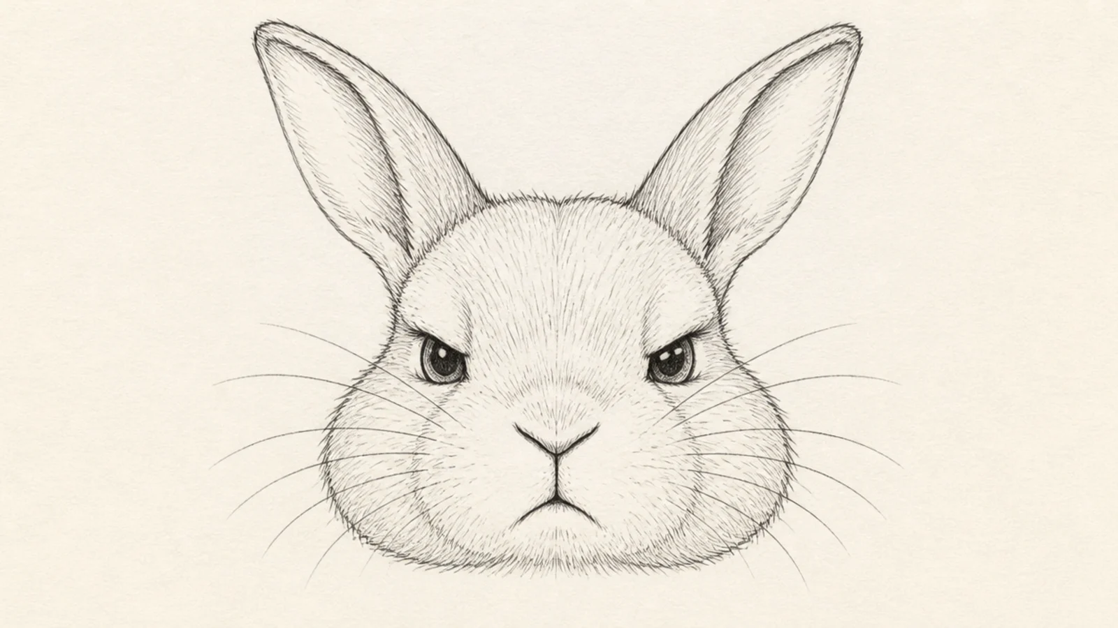 A rabbit face with a small frown and lowered brows