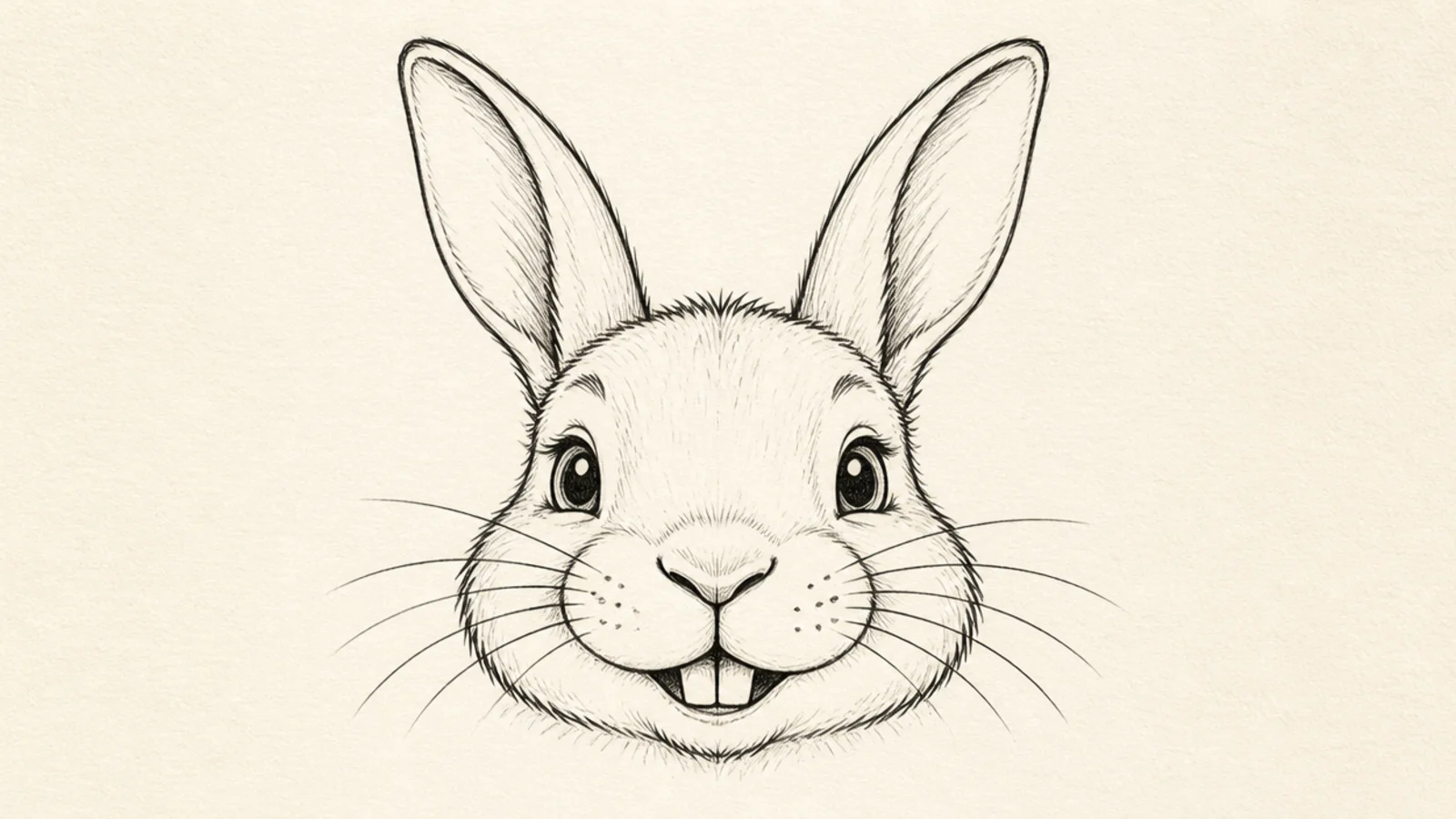 A rabbit face grinning with two front teeth