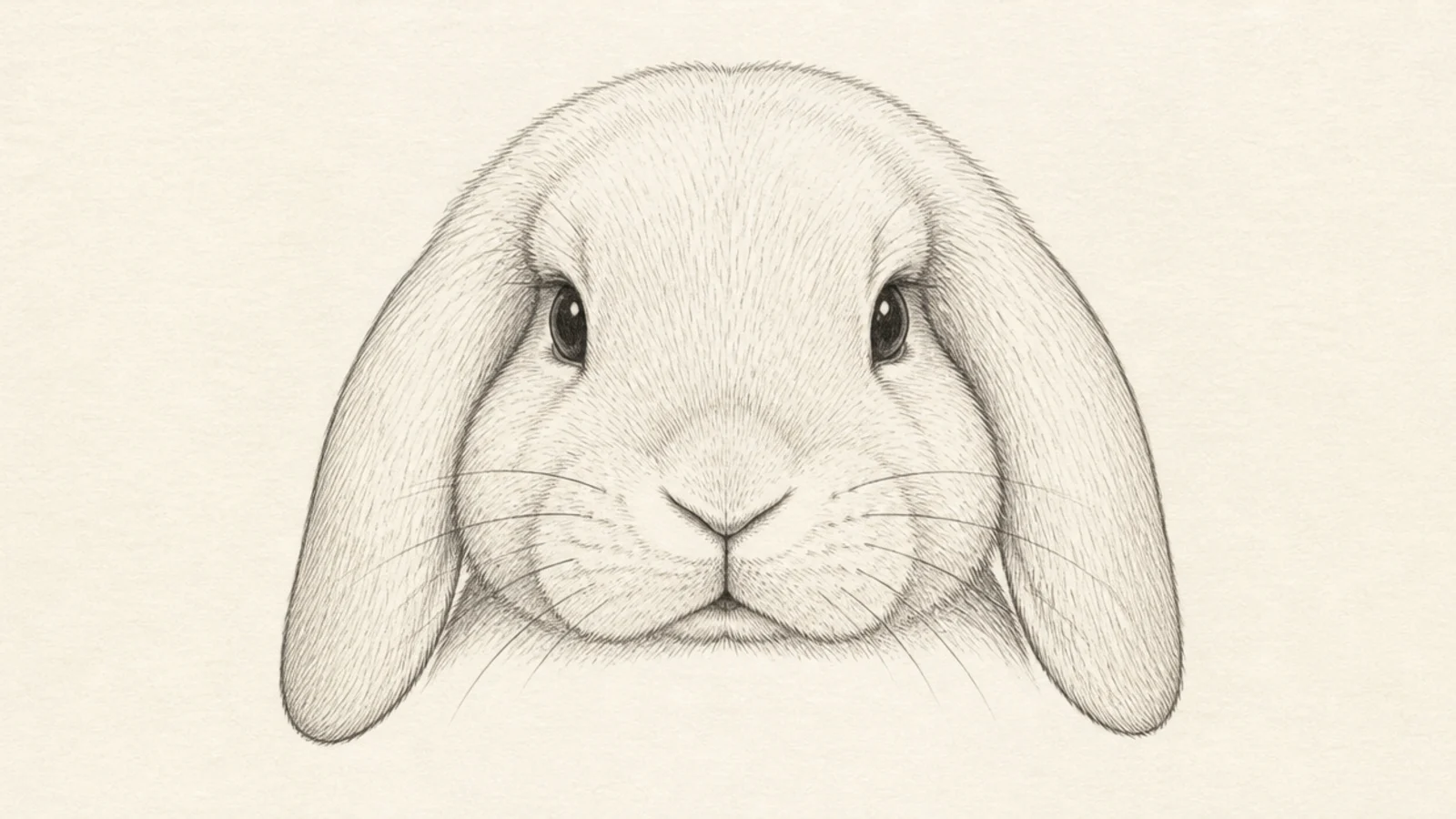 A rabbit face framed by two drooping lop ears