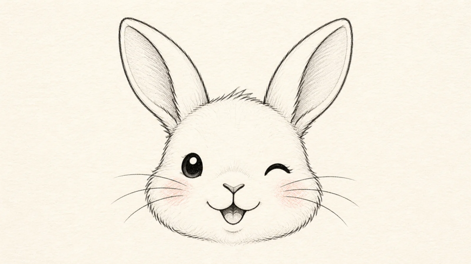 A rabbit face winking with one eye closed