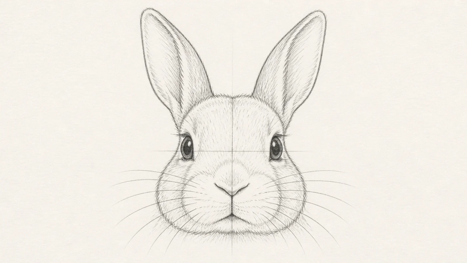 A rabbit face drawn over a light symmetry grid