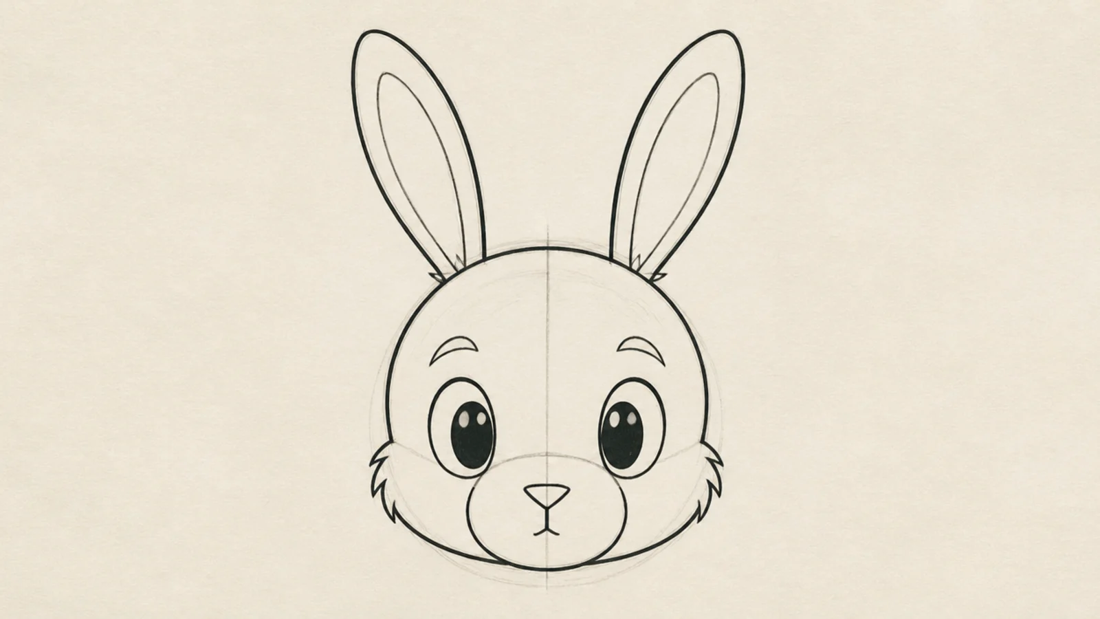 A cartoon rabbit head with big eyes and a bold outline