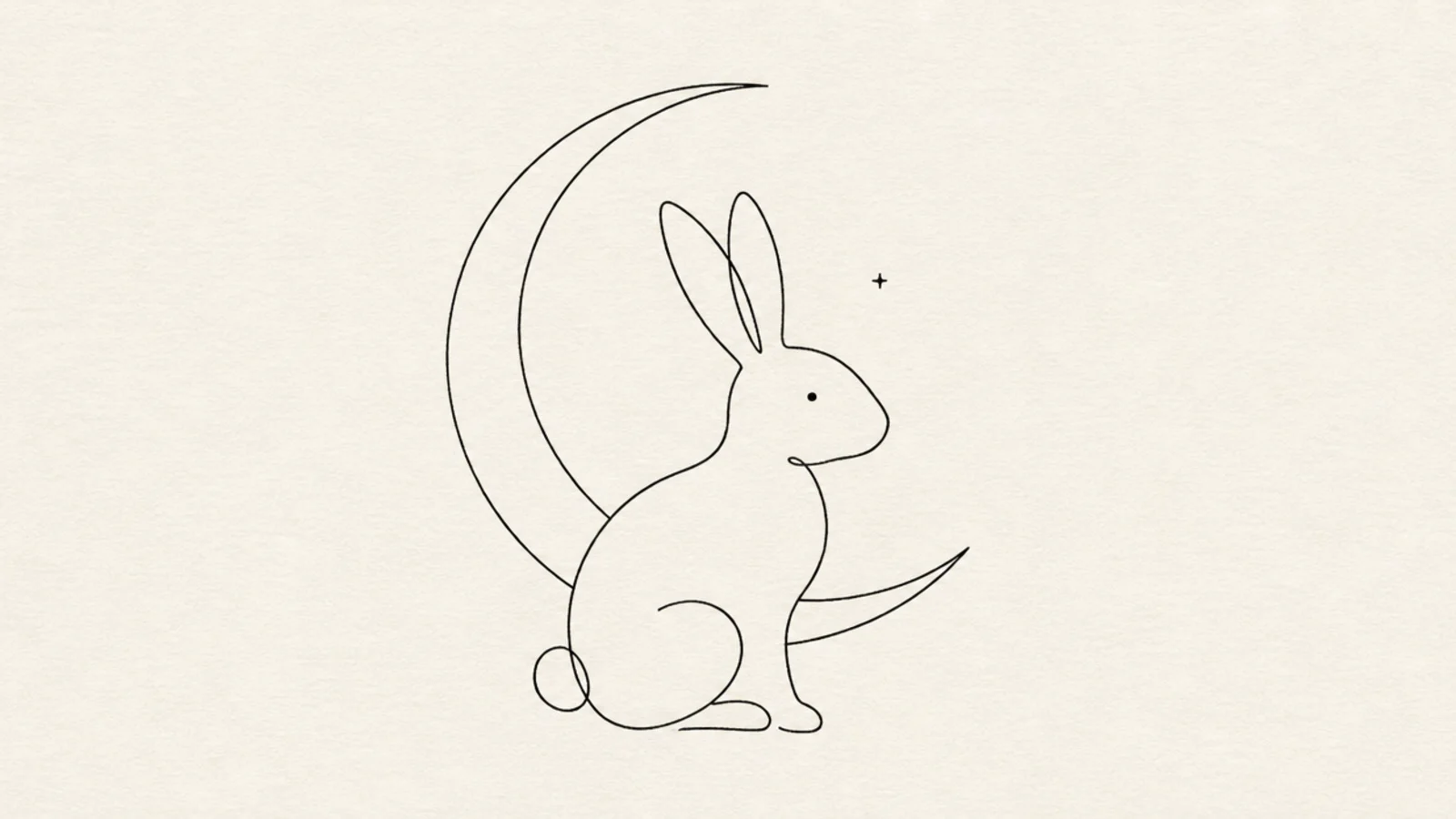 A minimalist line rabbit sitting with a crescent moon